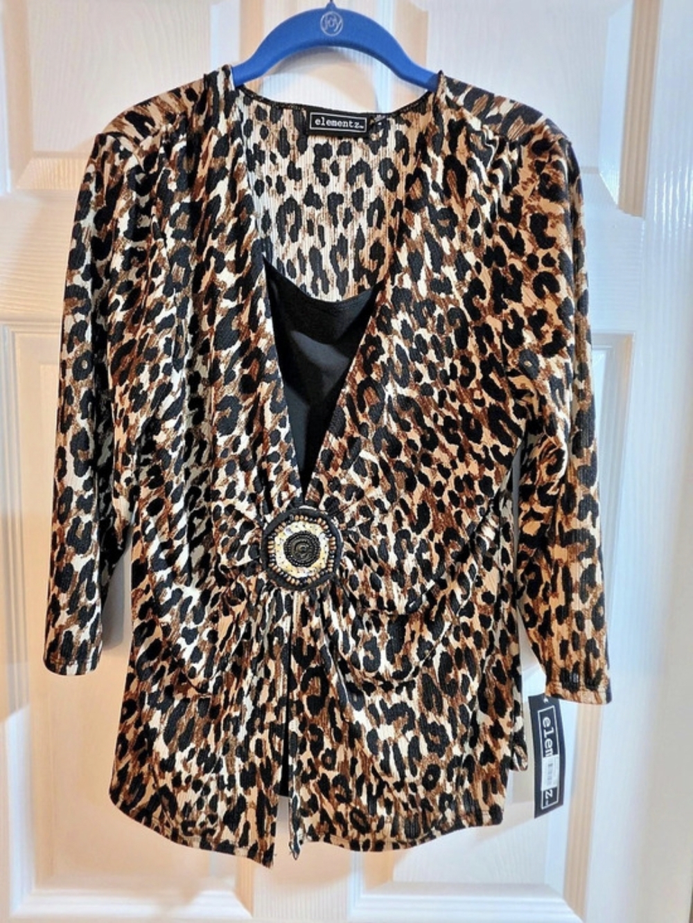 NWT- Elementz Leopard Print Embellished 2-in-1 Top Size M